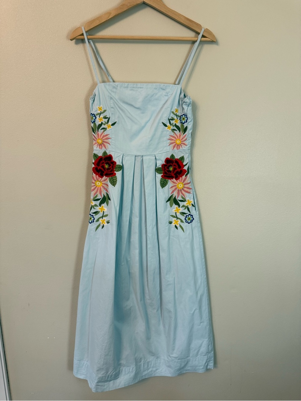 Fanm Mon Sadine Embroidered Midi Dress Light Blue Floral Cotton xs - Picture 4 of 11